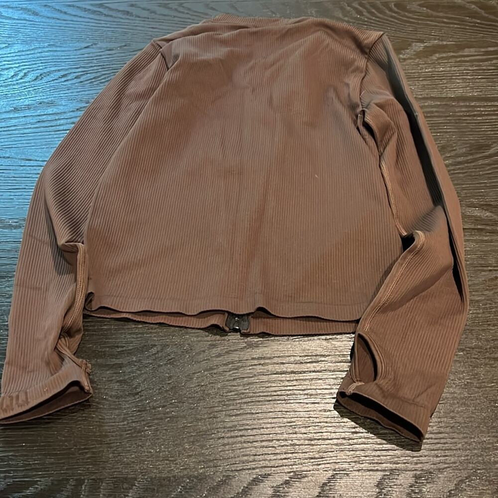 Brown Ribbed Zip-Up Jacket - Picture 5 of 5